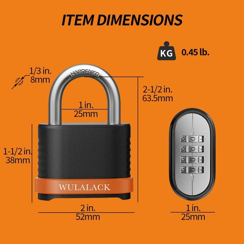 WULALACK 4 Digit Heavy Duty Combination Lock, Weatherproof Combo Padlock for Outdoor Use – Suitable for Sheds, Fences, Gates, Hasps & Storage Units，6 Pack (Matte Black) - Image 2